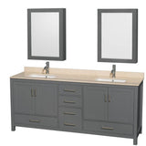 Wyndham Collection - Sheffield 80 Inch Double Bathroom Vanity in Dark Gray, Ivory Marble Countertop, Undermount Square Sinks, and Medicine Cabinets - Dark Gray