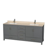 Wyndham Collection - Sheffield 80 Inch Double Bathroom Vanity in Dark Gray, Ivory Marble Countertop, Undermount Square Sinks, and No Mirror - Dark Gray