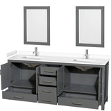 Sheffield 80 Inch Double Bathroom Vanity in Dark Gray, White Cultured Marble Countertop, Undermount Square Sinks, 24 Inch Mirrors