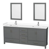 Wyndham Collection - Sheffield 80 Inch Double Bathroom Vanity in Dark Gray, White Cultured Marble Countertop, Undermount Square Sinks, 24 Inch Mirrors