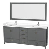 Wyndham Collection - Sheffield 80 Inch Double Bathroom Vanity in Dark Gray, White Cultured Marble Countertop, Undermount Square Sinks, 70 Inch Mirror