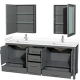 Sheffield 80 Inch Double Bathroom Vanity in Dark Gray, White Cultured Marble Countertop, Undermount Square Sinks, Medicine Cabinets