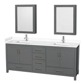 Wyndham Collection - Sheffield 80 Inch Double Bathroom Vanity in Dark Gray, White Cultured Marble Countertop, Undermount Square Sinks, Medicine Cabinets
