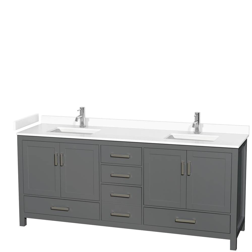Wyndham Collection - Sheffield 80 Inch Double Bathroom Vanity in Dark Gray, White Cultured Marble Countertop, Undermount Square Sinks, No Mirror