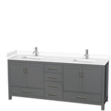 Wyndham Collection - Sheffield 80 Inch Double Bathroom Vanity in Dark Gray, White Cultured Marble Countertop, Undermount Square Sinks, No Mirror