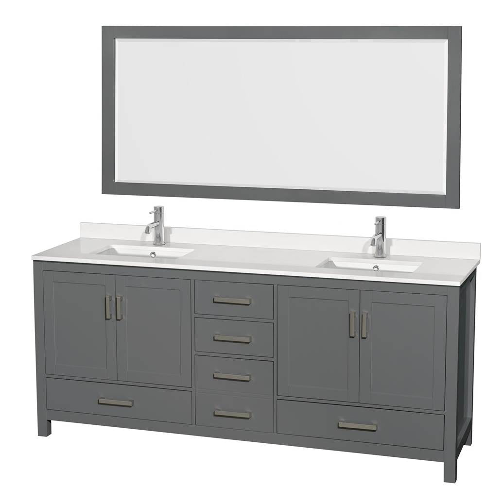 Wyndham Collection - Sheffield 80 Inch Double Bathroom Vanity in Dark Gray, White Quartz Countertop, Undermount Square Sinks, 70 Inch Mirror - Dark Gray