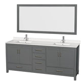Wyndham Collection - Sheffield 80 Inch Double Bathroom Vanity in Dark Gray, White Quartz Countertop, Undermount Square Sinks, 70 Inch Mirror - Dark Gray