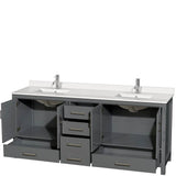 Sheffield 80 Inch Double Bathroom Vanity in Gray, White Quartz Countertop, Undermount Square Sinks, No Mirror