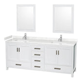 Wyndham Collection - Sheffield 80 Inch Double Bathroom Vanity in White, Carrara Cultured Marble Countertop, Undermount Square Sinks, 24 Inch Mirrors