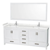 Wyndham Collection - Sheffield 80 Inch Double Bathroom Vanity in White, Carrara Cultured Marble Countertop, Undermount Square Sinks, 70 Inch Mirror