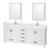 Wyndham Collection - Sheffield 80 Inch Double Bathroom Vanity in White, Carrara Cultured Marble Countertop, Undermount Square Sinks, Medicine Cabinets
