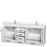 Sheffield 80 Inch Double Bathroom Vanity in White, Carrara Cultured Marble Countertop, Undermount Square Sinks, No Mirror