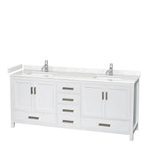Wyndham Collection - Sheffield 80 Inch Double Bathroom Vanity in White, Carrara Cultured Marble Countertop, Undermount Square Sinks, No Mirror