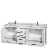 Sheffield 80 Inch Double Bathroom Vanity in Espresso, White Carrara Marble Countertop, Undermount Square Sinks, and No Mirror