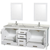Sheffield 80 Inch Double Bathroom Vanity in Gray, Calacatta Quartz Countertop, Undermount Square Sinks, 24 Inch Mirrors