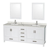 Wyndham Collection - Sheffield 80 Inch Double Bathroom Vanity in White, Calacatta Quartz Countertop, Undermount Square Sinks, 24 Inch Mirrors - White