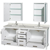 Sheffield 80 Inch Double Bathroom Vanity in Gray, Calacatta Quartz Countertop, Undermount Square Sinks, Medicine Cabinets