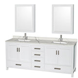 Wyndham Collection - Sheffield 80 Inch Double Bathroom Vanity in White, Calacatta Quartz Countertop, Undermount Square Sinks, Medicine Cabinets - White
