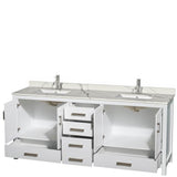 Sheffield 80 Inch Double Bathroom Vanity in Gray, Calacatta Quartz Countertop, Undermount Square Sinks, No Mirror