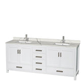 Wyndham Collection - Sheffield 80 Inch Double Bathroom Vanity in White, Calacatta Quartz Countertop, Undermount Square Sinks, No Mirror - White