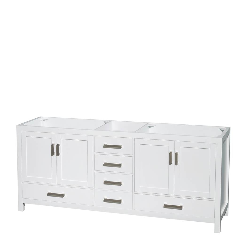 Sheffield 80 Inch Double Bathroom Vanity in Espresso, White Carrara Marble Countertop, Undermount Oval Sinks, and Medicine Cabinets