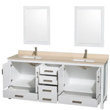Sheffield 80 Inch Double Bathroom Vanity in Espresso, Ivory Marble Countertop, Undermount Square Sinks, and 24 Inch Mirrors