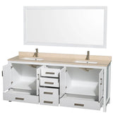 Sheffield 80 Inch Double Bathroom Vanity in Espresso, Ivory Marble Countertop, Undermount Square Sinks, and 70 Inch Mirror