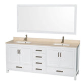 Wyndham Collection - Sheffield 80 Inch Double Bathroom Vanity in White, Ivory Marble Countertop, Undermount Square Sinks, and 70 Inch Mirror - White