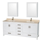Wyndham Collection - Sheffield 80 Inch Double Bathroom Vanity in White, Ivory Marble Countertop, Undermount Square Sinks, and Medicine Cabinets - White