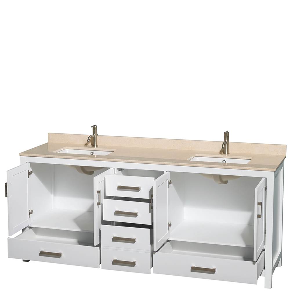 Sheffield 80 Inch Double Bathroom Vanity in Espresso, Ivory Marble Countertop, Undermount Square Sinks, and No Mirror