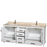 Sheffield 80 Inch Double Bathroom Vanity in Espresso, Ivory Marble Countertop, Undermount Square Sinks, and No Mirror