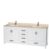Sheffield 80 Inch Double Bathroom Vanity in Espresso, Ivory Marble Countertop, Undermount Square Sinks, and 24 Inch Mirrors