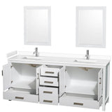 Sheffield 80 Inch Double Bathroom Vanity in White, White Cultured Marble Countertop, Undermount Square Sinks, 24 Inch Mirrors