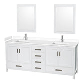 Wyndham Collection - Sheffield 80 Inch Double Bathroom Vanity in White, White Cultured Marble Countertop, Undermount Square Sinks, 24 Inch Mirrors