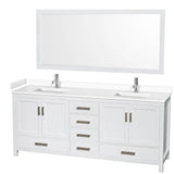 Wyndham Collection - Sheffield 80 Inch Double Bathroom Vanity in White, White Cultured Marble Countertop, Undermount Square Sinks, 70 Inch Mirror