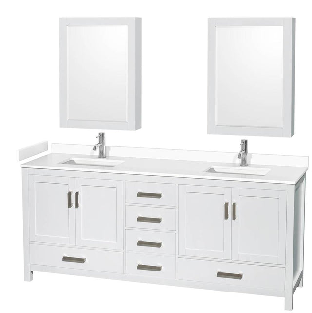 Wyndham Collection - Sheffield 80 Inch Double Bathroom Vanity in White, White Cultured Marble Countertop, Undermount Square Sinks, Medicine Cabinets