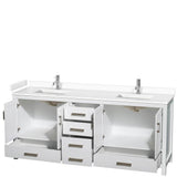 Sheffield 80 Inch Double Bathroom Vanity in White, White Cultured Marble Countertop, Undermount Square Sinks, No Mirror