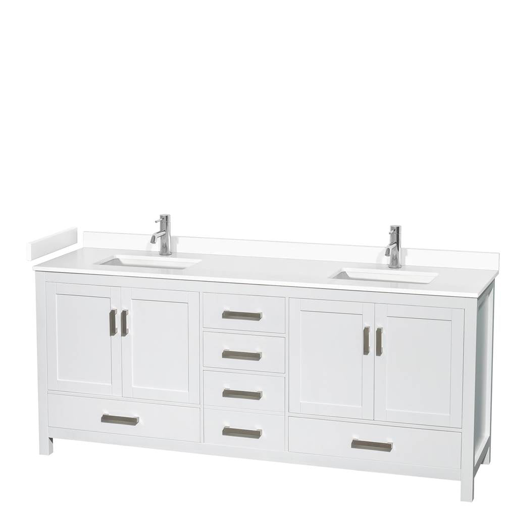 Wyndham Collection - Sheffield 80 Inch Double Bathroom Vanity in White, White Cultured Marble Countertop, Undermount Square Sinks, No Mirror