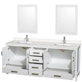 Sheffield 80 Inch Double Bathroom Vanity in Gray, White Quartz Countertop, Undermount Square Sinks, 24 Inch Mirrors