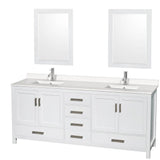 Wyndham Collection - Sheffield 80 Inch Double Bathroom Vanity in White, White Quartz Countertop, Undermount Square Sinks, 24 Inch Mirrors - White