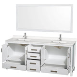 Sheffield 80 Inch Double Bathroom Vanity in Gray, White Quartz Countertop, Undermount Square Sinks, 70 Inch Mirror