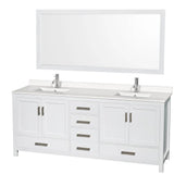 Wyndham Collection - Sheffield 80 Inch Double Bathroom Vanity in White, White Quartz Countertop, Undermount Square Sinks, 70 Inch Mirror - White