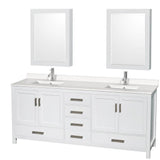 Wyndham Collection - Sheffield 80 Inch Double Bathroom Vanity in White, White Quartz Countertop, Undermount Square Sinks, Medicine Cabinets - White