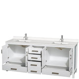 Sheffield 80 Inch Double Bathroom Vanity in Gray, White Quartz Countertop, Undermount Square Sinks, No Mirror