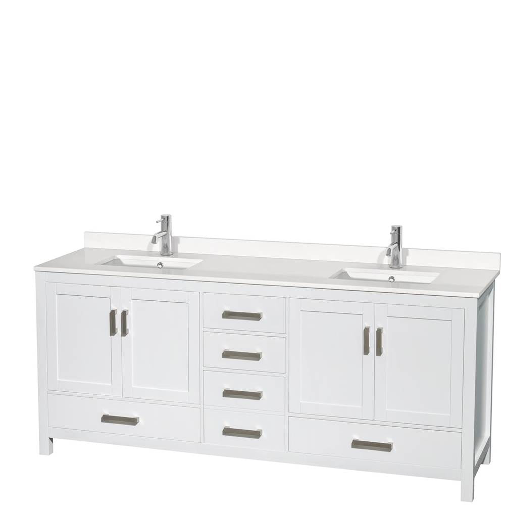 Wyndham Collection - Sheffield 80 Inch Double Bathroom Vanity in White, White Quartz Countertop, Undermount Square Sinks, No Mirror - White