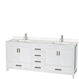 Wyndham Collection - Sheffield 80 Inch Double Bathroom Vanity in White, White Quartz Countertop, Undermount Square Sinks, No Mirror - White