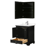 Deborah 30 Inch Single Bathroom Vanity in Dark Espresso, Carrara Cultured Marble Countertop, Undermount Square Sink, Medicine Cabinet