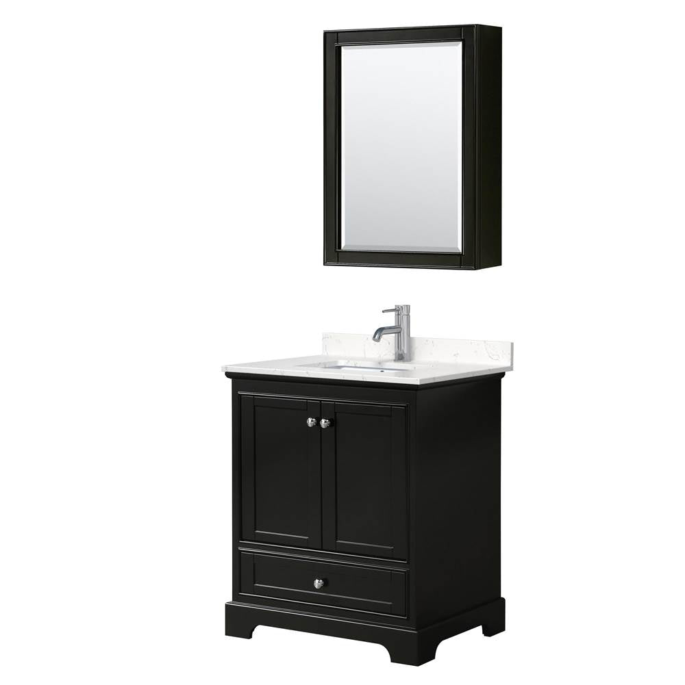Wyndham Collection - Deborah 30 Inch Single Bathroom Vanity in Dark Espresso, Carrara Cultured Marble Countertop, Undermount Square Sink, Medicine Cabinet