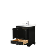 Deborah 30 Inch Single Bathroom Vanity in Dark Espresso, Carrara Cultured Marble Countertop, Undermount Square Sink, No Mirror