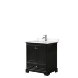 Wyndham Collection - Deborah 30 Inch Single Bathroom Vanity in Dark Espresso, Carrara Cultured Marble Countertop, Undermount Square Sink, No Mirror